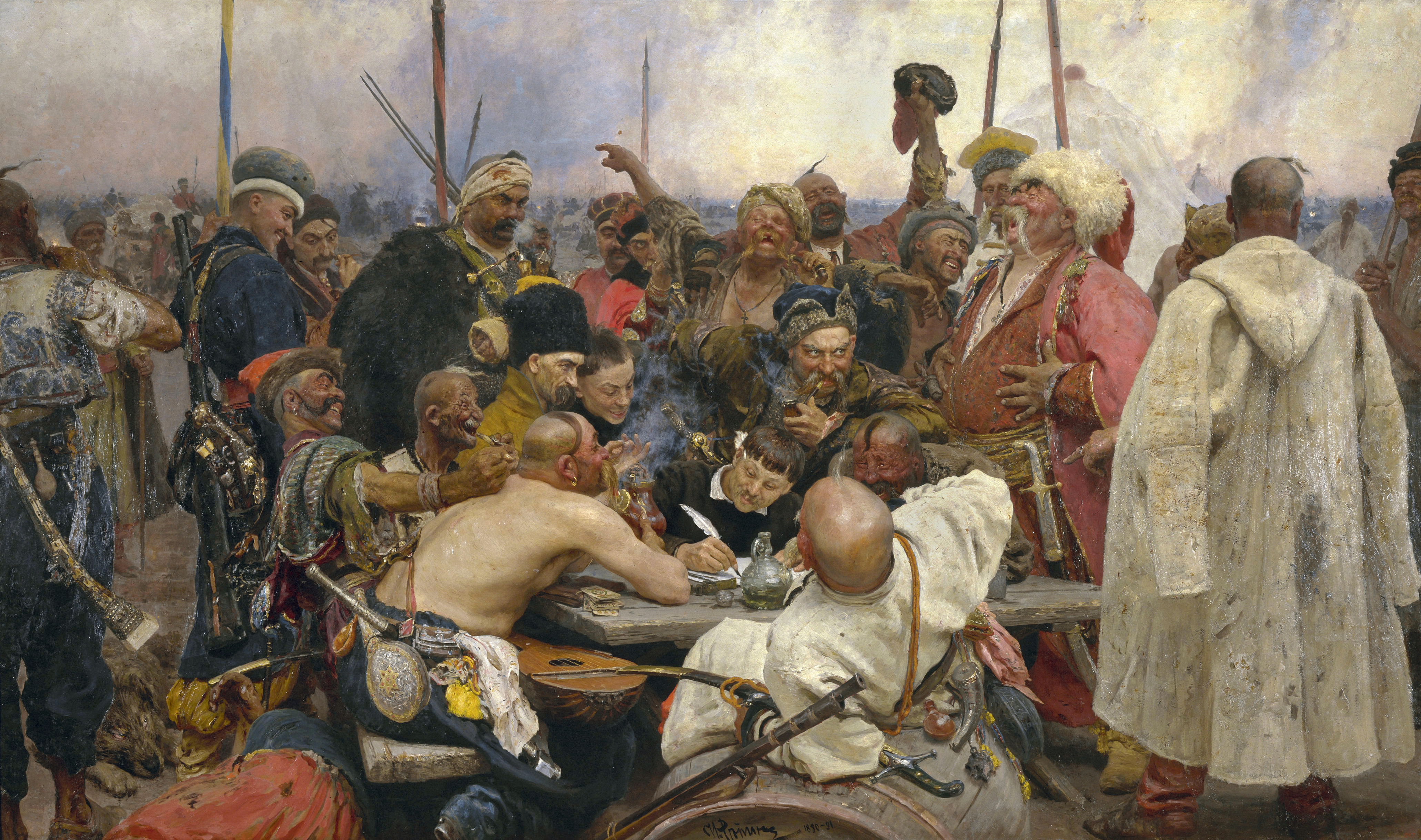 https://upload.wikimedia.org/wikipedia/commons/7/79/Ilja_Jefimowitsch_Repin_-_Reply_of_the_Zaporozhian_Cossacks_-_Yorck.jpg