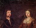 Wedding portrait of Ferdinand II of Aragon and Isabella I of Castle and Léon in 1469, painting of an unknown master in the "Chronicles" of Hernando del Pulgar (1436-1493), writed a "Chronicle of the rule of the Catholic Kings in Spain to the 1490s"