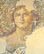 mosaic fro ancient zippori פסיפס של פני אישה מציפורי הקדומה המכונה "מונה ליזה הגלילית".