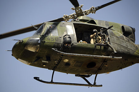 A Canadian CH-146 Griffon helicopter providing close support during an operation with ISAF in Afghanistan.