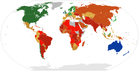 Mappa del mondo, dove i paesi sono colorati in base al loro indice di libertà economica