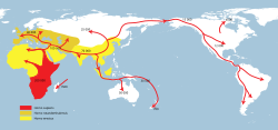 This version has the map projection error (Pacific shrunk in width) fixed, uses a softer color scheme, and has the species names in Latin.