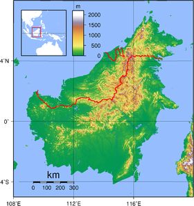 Harta topografică a Borneo.