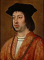 King Ferdinand II of Aragon on a painting of Michel Sittow (1469-1525) frim the late 15th or early 16 century; contemporary location "Kunsthistorisches Museum", Vienna.