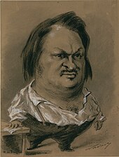 Dibujo de Balzac de cuerpo entero, donde se magnifica la cabeza.