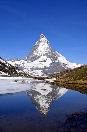 Matterhorn mirrored in Lake Riffelsee, adjusted