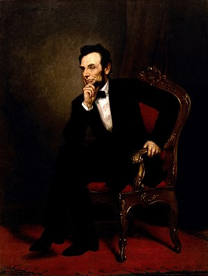 Posthumous official presidential portrait of U.S. President Abraham Lincoln, painted by Healy George P. A. Healy