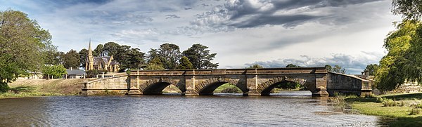 Ross Bridge with the Uniting Church behind, Tasmania, Australia