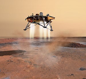 An artist's rendition of the Phoenix Mars probe during landing.