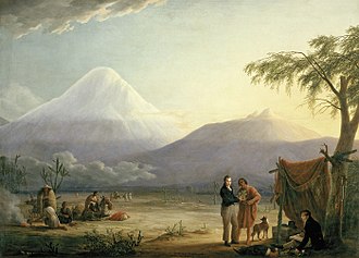 Humboldt and his fellow scientist Aimé Bonpland near the foot of the Chimborazo volcano, painting by Friedrich Georg Weitsch (1810) (Source: Wikimedia)