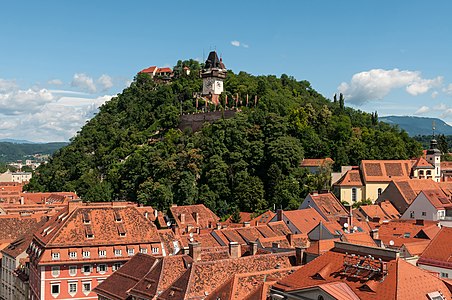 Castle mountain Graz, View from the spire of the town hall