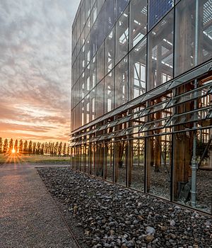 Sunset at the academy building Mont-Cenis in Herne