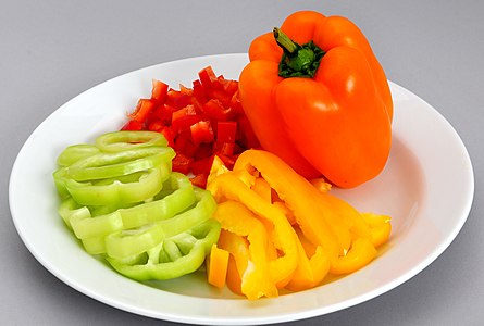 Sweet pepper, cut in different ways.