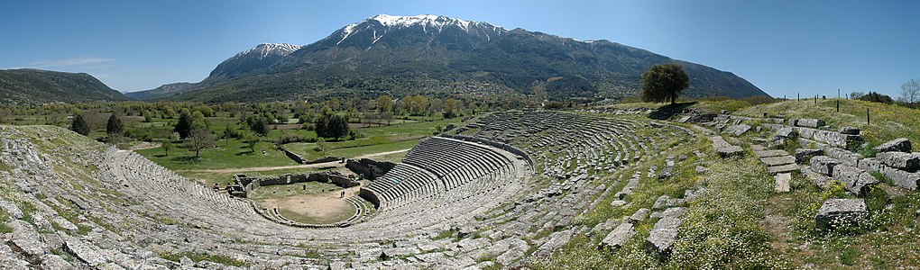 The ancient theater of Dodona. Mount Tomaros in the background.