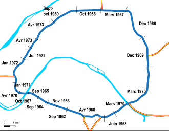 Mapa uvádění do provozu podle sekcí od roku 1962 do roku 1973
