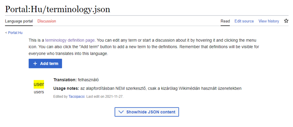 Zo ziet de terminologielijstpagina eruit.