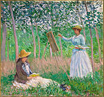 Claude Monet - In the Woods at Giverny- Blanche Hoschedé at Her Staffelei mit Suzanne Hoschedé Reading - Google Art Project.jpg