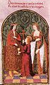 Book illustration of an unknow master to the Wedding of the wedding of Isabela I and Fernao II in 1469. (insription: "Don fernando y doña yſabel / Reyes de caſtilla y de aragon")