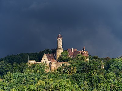 The Altenburg in Bamberg seen from the eastern direction before a thunderstorm.