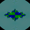 Dynamic plane colored according to sign of 8-th iteration. It uses algorithm 9, order q=8. c = -0.75