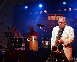 Jazz composer and saxophonist Klaus Doldinger during concert