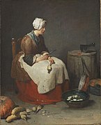 different from: Woman peeling turnips 