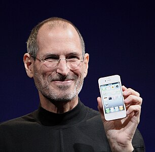 Steve Jobs shows off the iPhone 4 at the 2010 Worldwide Developers Conference