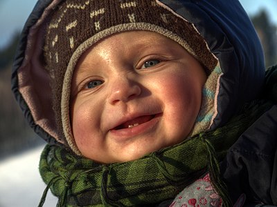 Winter portrait of 10-months-old baby