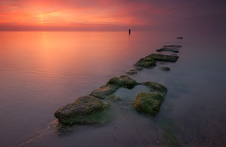 Breakwaters in Sarbinowo by the Bay of Pomerania. West Pomeranian Voivodeship, Poland