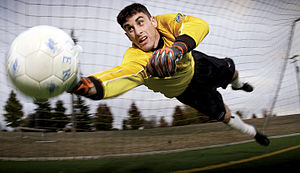 Goalkeeper arresting the ball