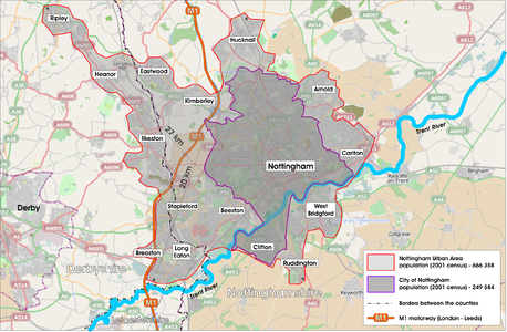 Nottingham Urban Area map.