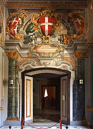 The armoury corridor gate in the Grandmaster's Palace, Valletta, Malta.