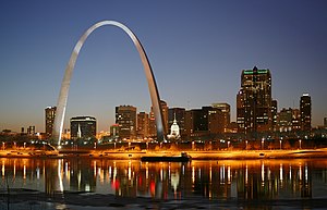 St. Louis by night as seen from across the Mississippi River