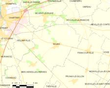 Mappa di Sours e comuni limitrofi.