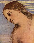 detail of right-hand woman: Amor Profano or Amor Sacro?