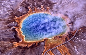 Aerial view of Grand Prismatic Spring, Yellowstone National Park