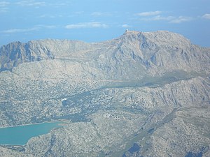 The mountain Puig Mayor, in Majorca (Baleares, Spain), from a plane.